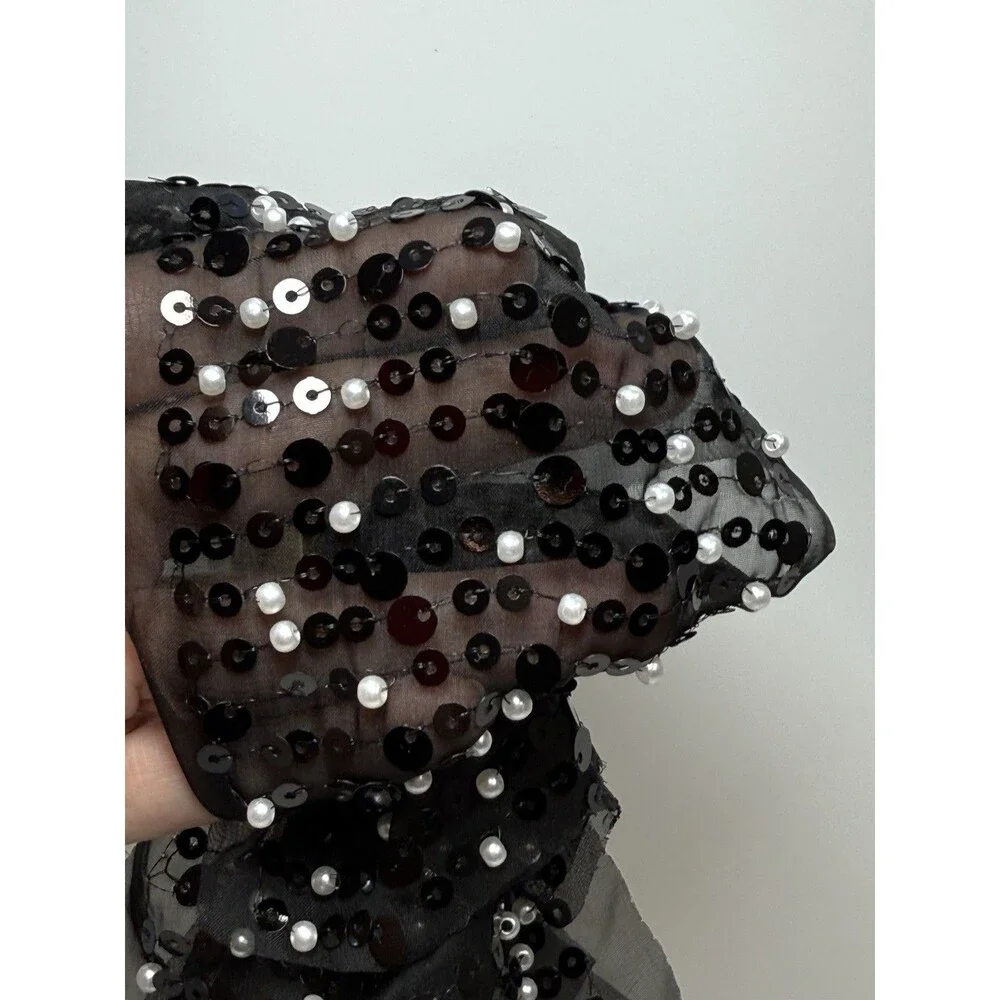 J.Crew Black Mesh Sequin And Faux Pearl Bow Barette New